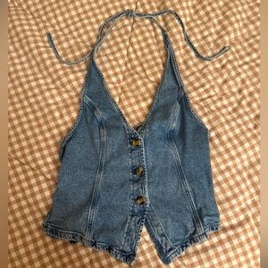 American Eagle Outfitters Blue Denim Halter Top